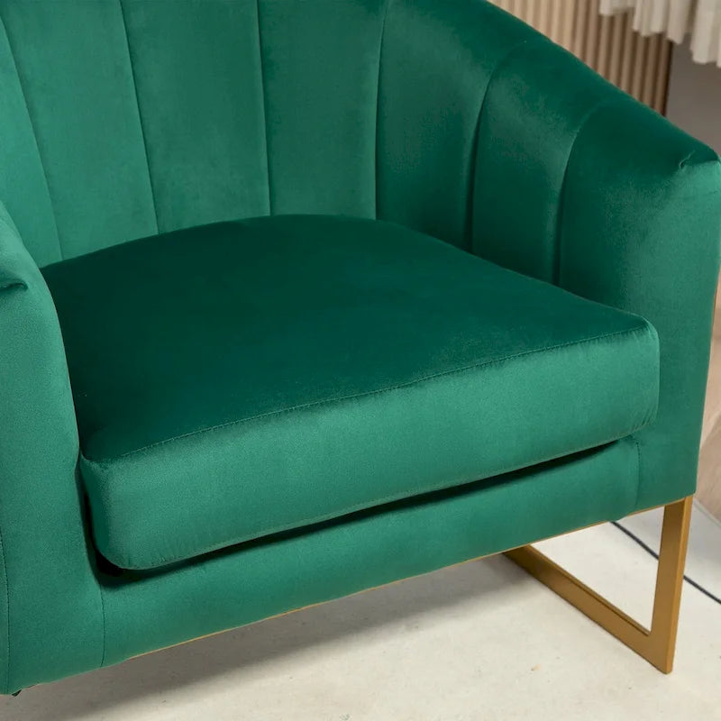 Fauteuil crapaud en velours avec piètement en métal doré