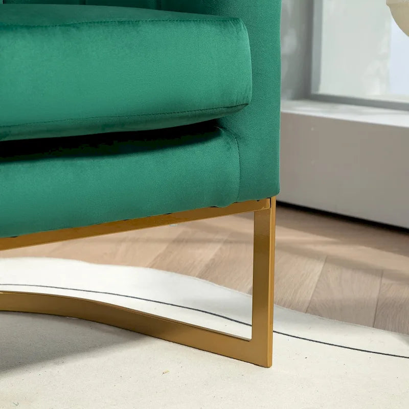 Fauteuil crapaud en velours avec piètement en métal doré