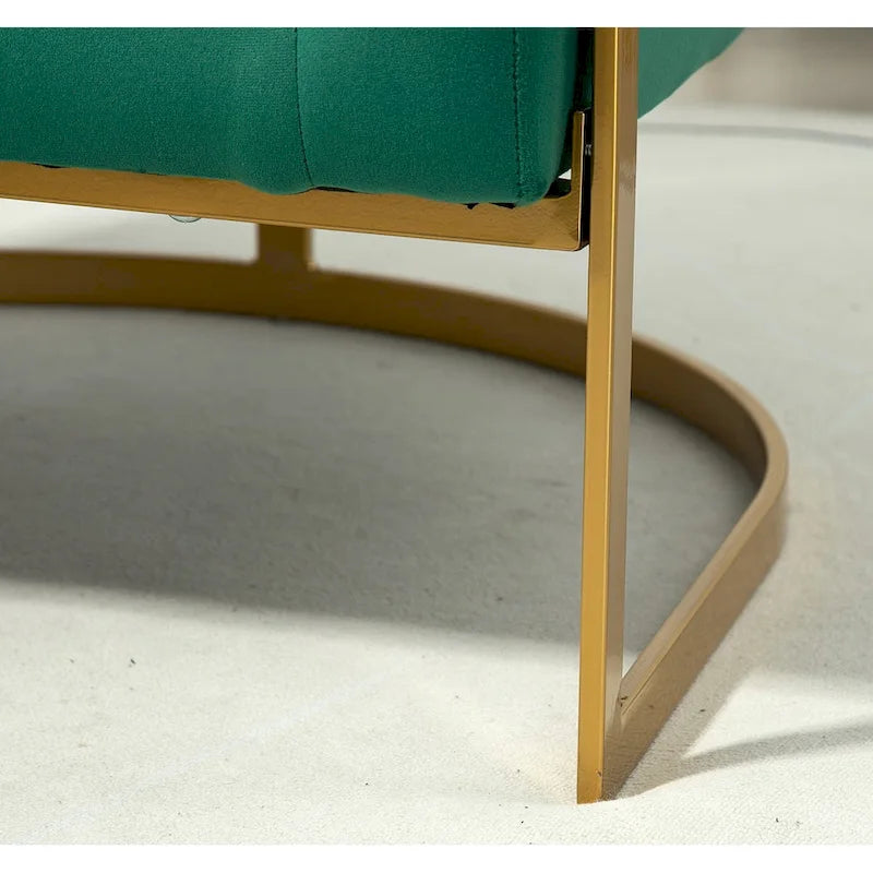 Fauteuil crapaud en velours avec piètement en métal doré