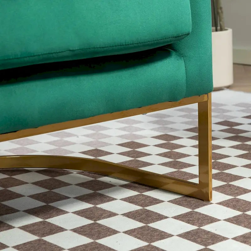 Fauteuil crapaud en velours avec piètement en métal doré
