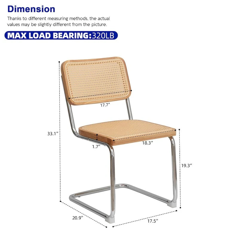 Chaise de salle à manger en rotin de style Mid-Century Modern avec piètement cantilever chromé, beige naturel