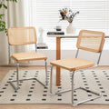 Chaise de salle à manger en rotin de style Mid-Century Modern avec piètement cantilever chromé, beige naturel