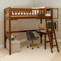 Lit mezzanine double en bois avec bureau intégré, finition noir expresso